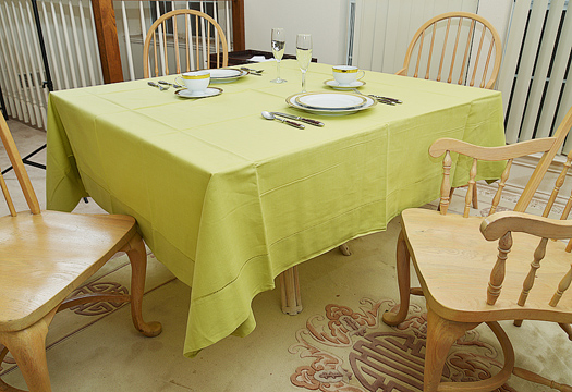 Happy Festive 70"Square Tablecloth. Celery Green color